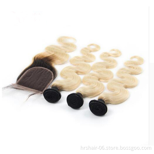 1B 613 Blonde Body Wave hair bundles Brazilian Human Hair Extension With Lace Closure